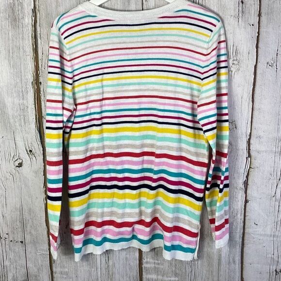 Women's Talbots New Multi Color Striped V Neck Long Sleeve Sweater Size M 292 - Picture 8 of 10